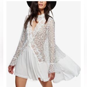 Free People Tell Tale Cutout lace tunic ivory top